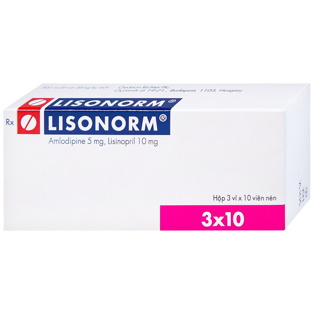 Viên nén Lisonorm Gedeon điều trị tăng huyết áp vô căn (3 vỉ x 10 viên)