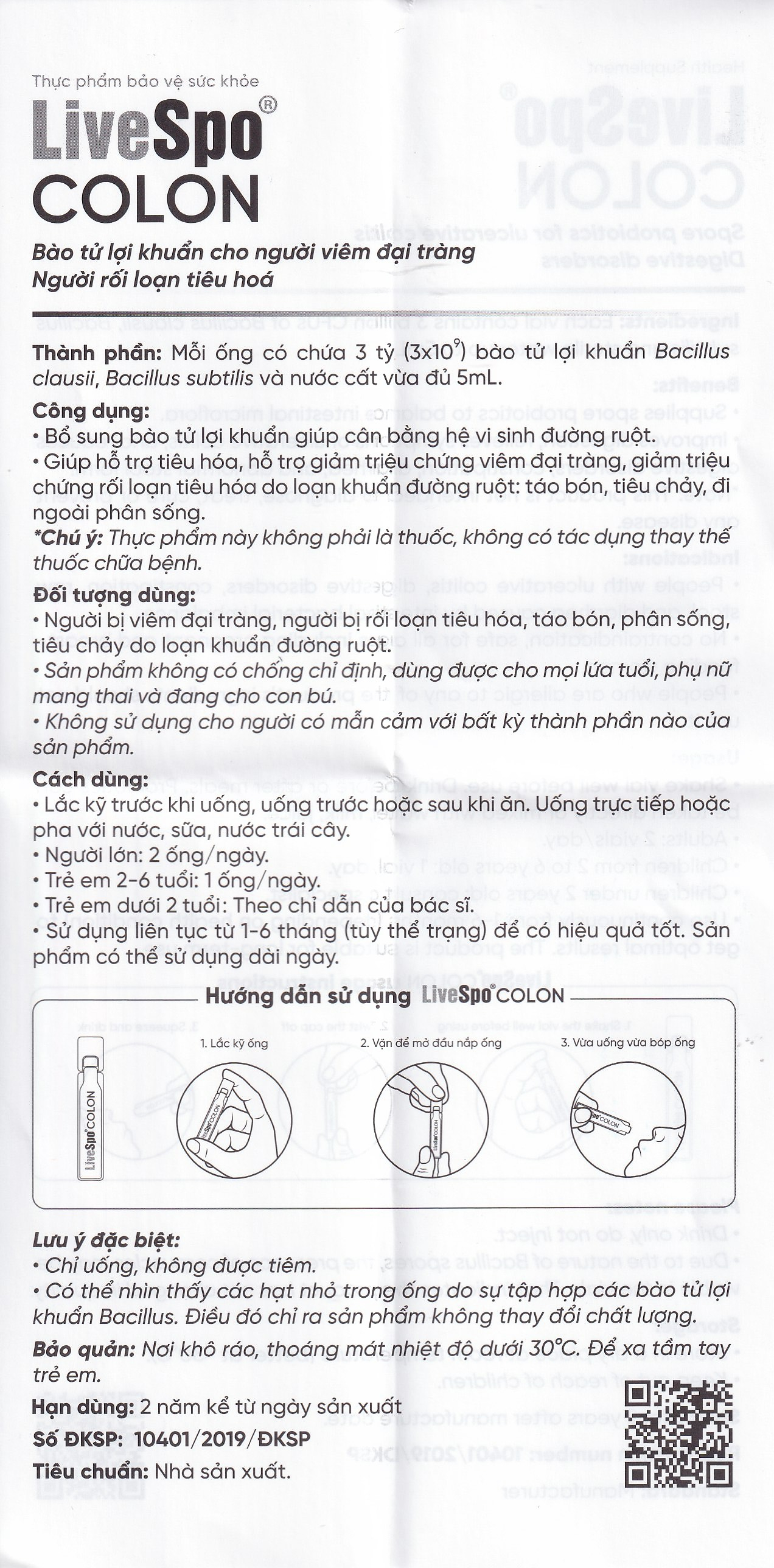 Bào tử lợi khuẩn cho người viêm đại tràng, rối loạn tiêu hóa LiveSpo Colon(20 ống x 5ml)