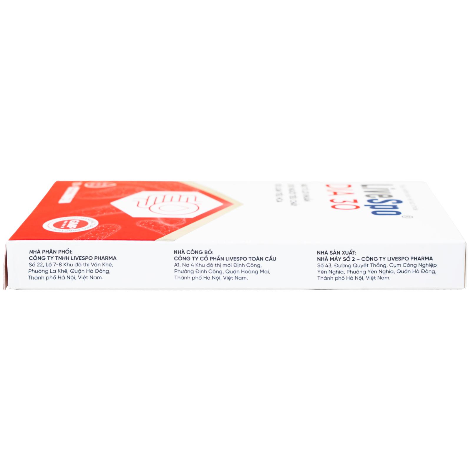 Bào tử lợi khuẩn cho người tiêu chảy cấp tính, rối loạn tiêu hoá Livespo DIA 30 (10 ống x 5ml)
