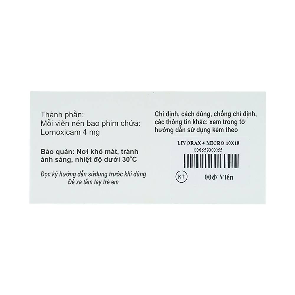 Viên nén Livorax-4 Micro giảm đau và chống viêm xương khớp (10 vỉ x 10 viên)