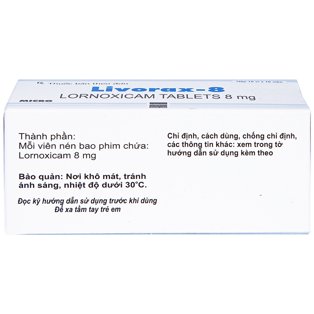 Viên nén Livorax-8 Micro giảm đau và chống viêm xương khớp (10 vỉ x 10 viên)