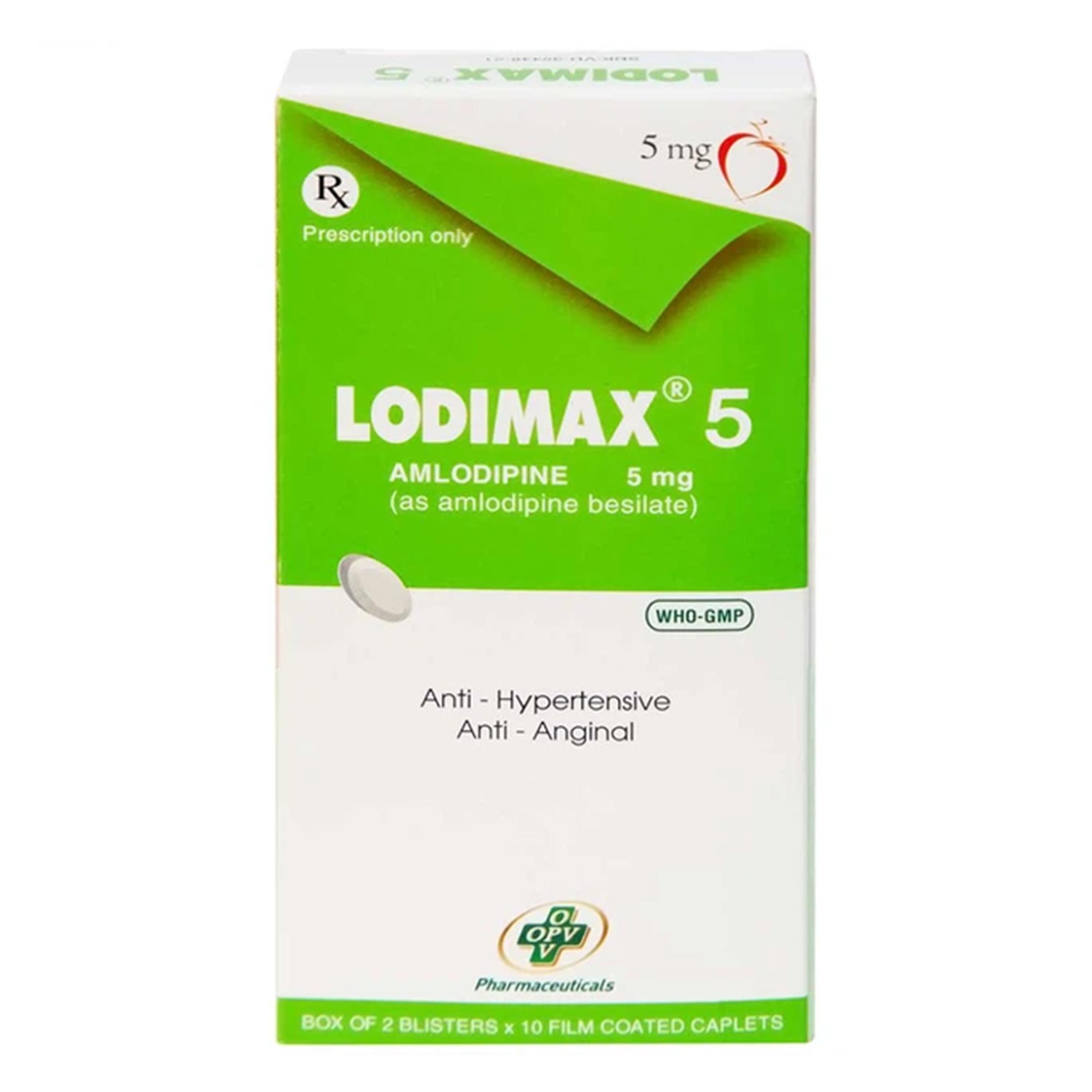 Viên nén Lodimax 5 OPV Pharma chống tăng huyết áp, đau thắt ngực (2 vỉ x 10 viên) 