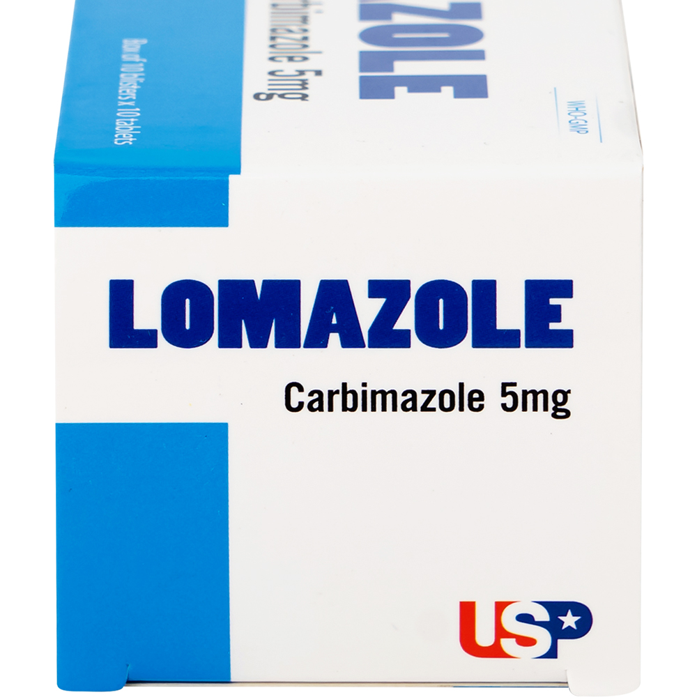 Thuốc Lomazole 5mg US Pharma điều trị bệnh Basedow, nhiễm độc tuyến giáp, cường giáp khi thai nghén (10 vỉ x 10 viên)