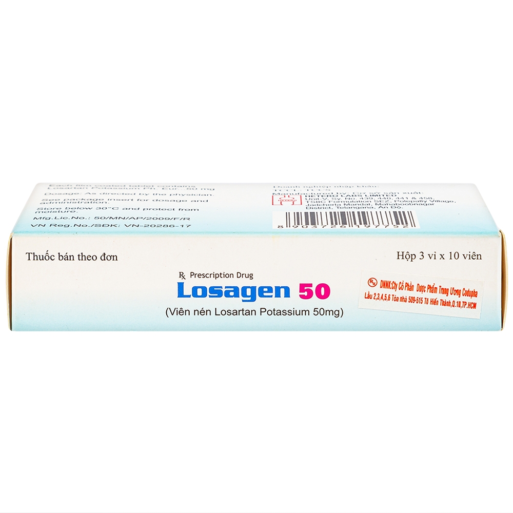 Viên nén Losagen 50 Hetero điều trị tăng huyết áp (3 vỉ x 10 viên)
