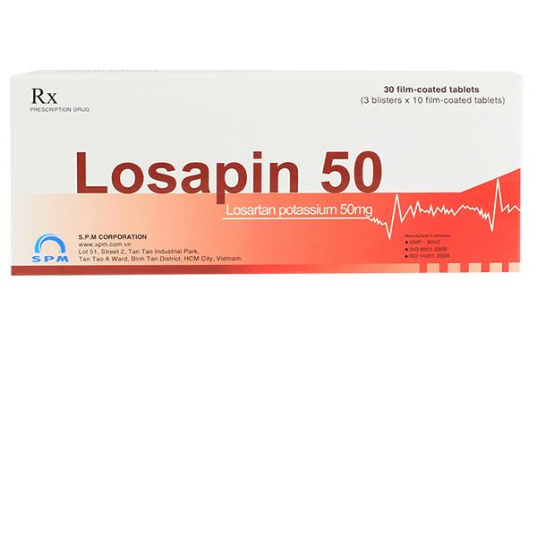 Viên nén Losapin 50 SPM điều trị tăng huyết áp (3 vỉ x 10 viên)