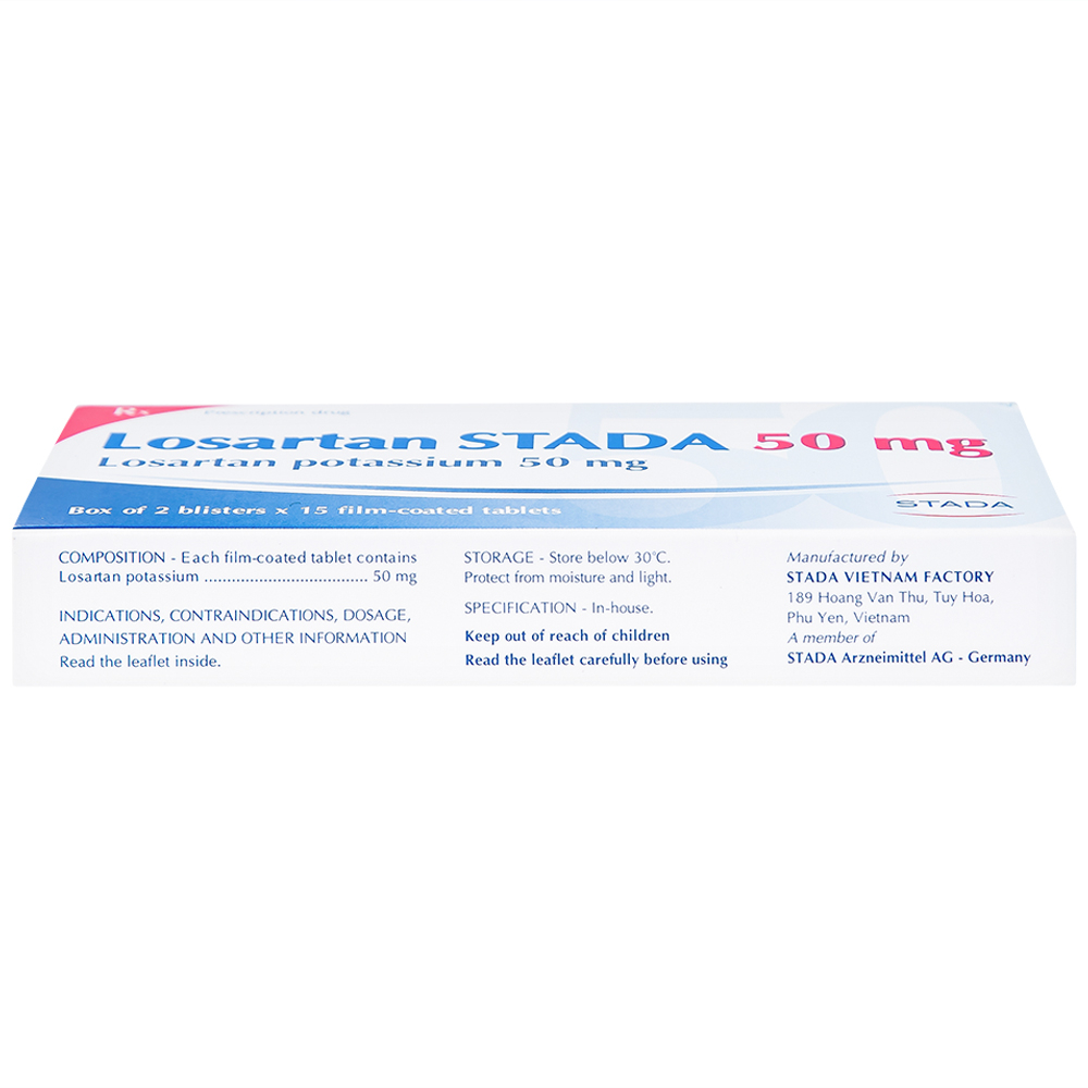 Viên nén Losartan Stada 50mg điều trị tăng huyết áp, giảm nguy cơ đột quỵ (2 vỉ x 15 viên)