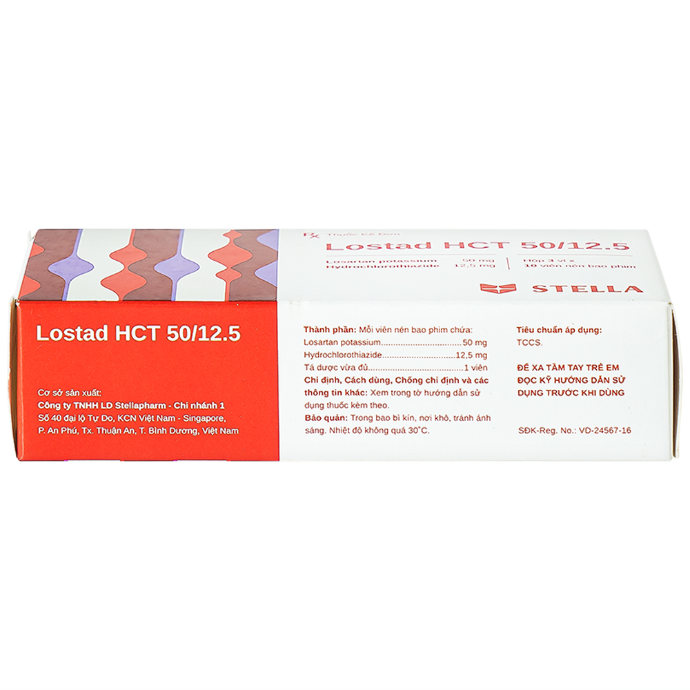Thuốc Lostad HCT 50/12.5 Stella điều trị tăng huyết áp, giảm nguy cơ đột quỵ (3 vỉ x 10 viên) 