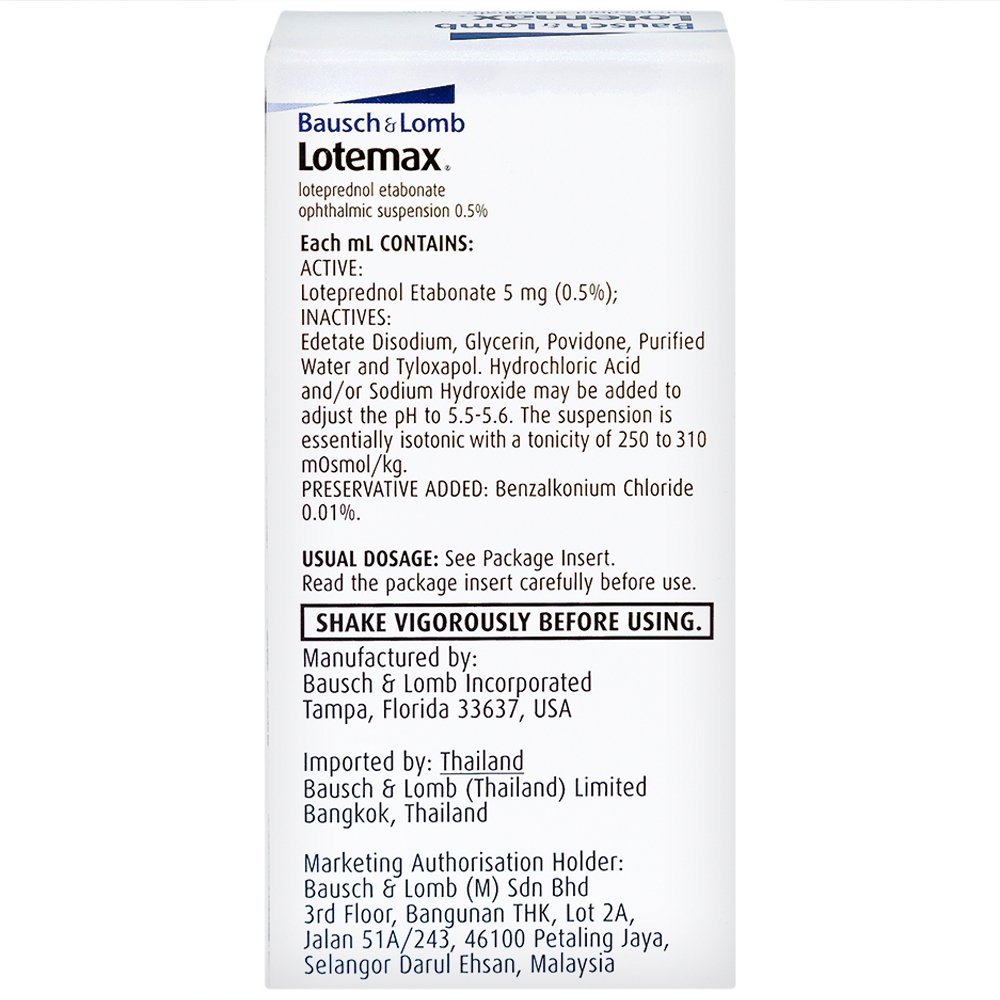 Thuốc nhỏ mắt Lotemax 0.5% Bausch & Lomb điều trị viêm kết mạc mí mắt, nhãn cầu (5ml)