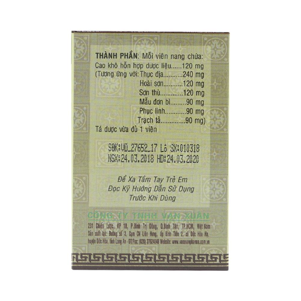 Thuốc Lục Vị Nang Vạn Xuân thận âm suy tổn, chóng mặt, ù tai (10 vỉ x 10 viên)