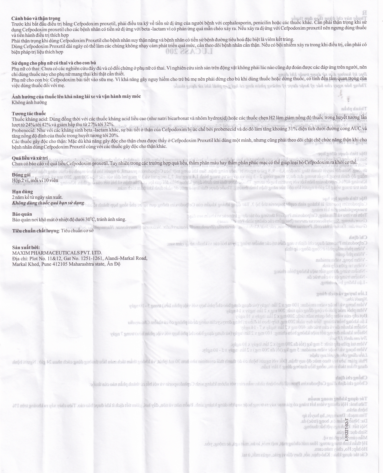 Thuốc Lucass 200 Maxim điều trị viêm phổi, viêm phế quản, viêm họng (2 vỉ x 10 viên)