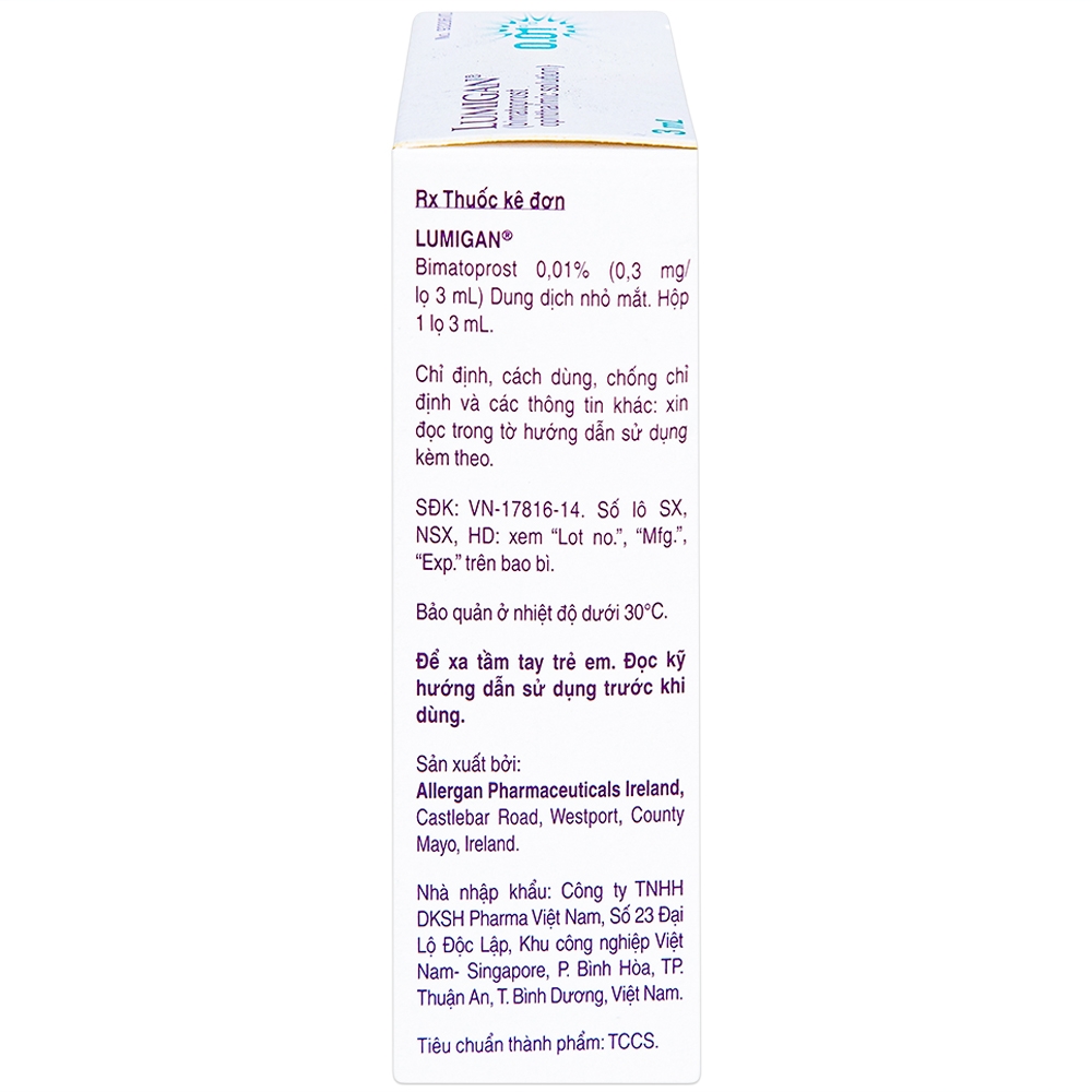 Thuốc nhỏ mắt Lumigan 0.01% Allergan giảm tăng áp suất nội nhãn (3ml)