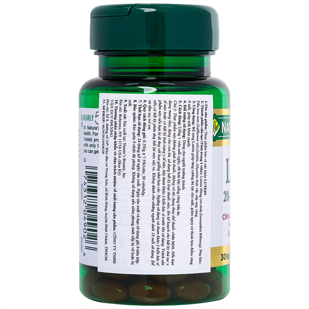 Viên uống giúp tăng cường thị lực cho mắt, giúp mắt khỏe mạnh Lutein Nature's Bounty (30 viên)