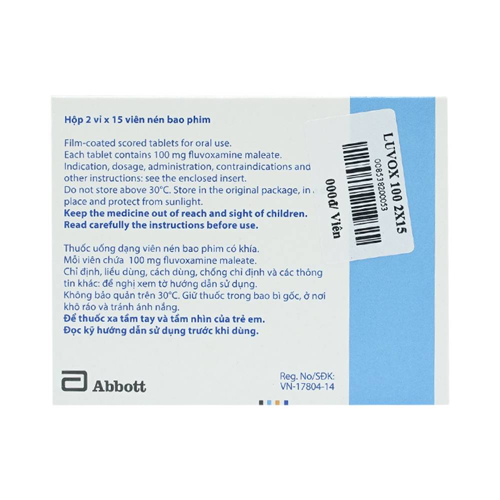Viên nén Luvox 100mg Abbott điều trị trầm cảm, rối loạn trầm cảm (2 vỉ x 15 viên)