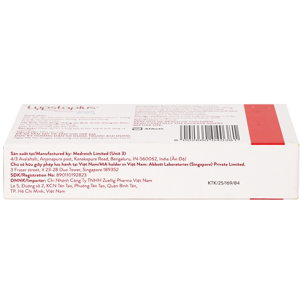 Viên nén Lypstaplus 20/10mg Abbott điều trị tăng cholesterol máu nguyên phát (3 vỉ x 10 viên)