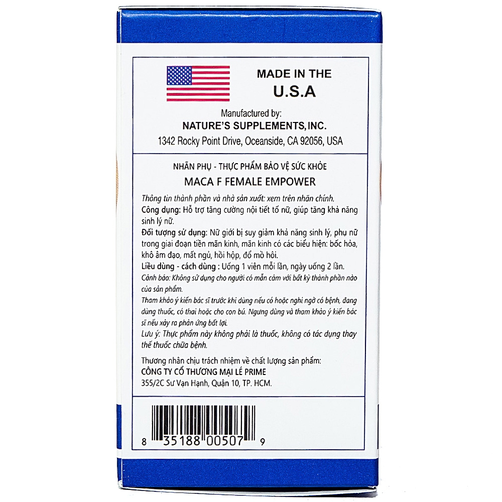 Viên uống hỗ trợ tăng sinh lý nữ, tăng cường nội tiết tố nữ Maca F Female Empower (60 viên)