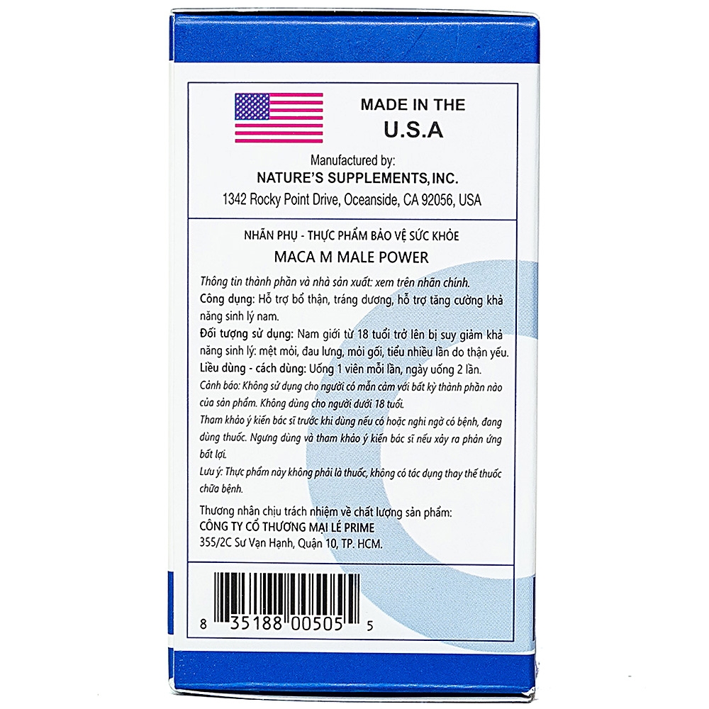Viên uống giúp bổ thận, tráng dương, tăng cường sinh lực nam Maca M Male Power (60 viên)