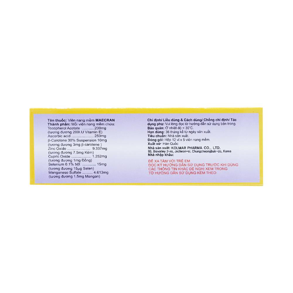 Viên nang mềm Maecran Kolmar Pharma chống lão hóa, cung cấp vitamin (12 vỉ x 5 viên)