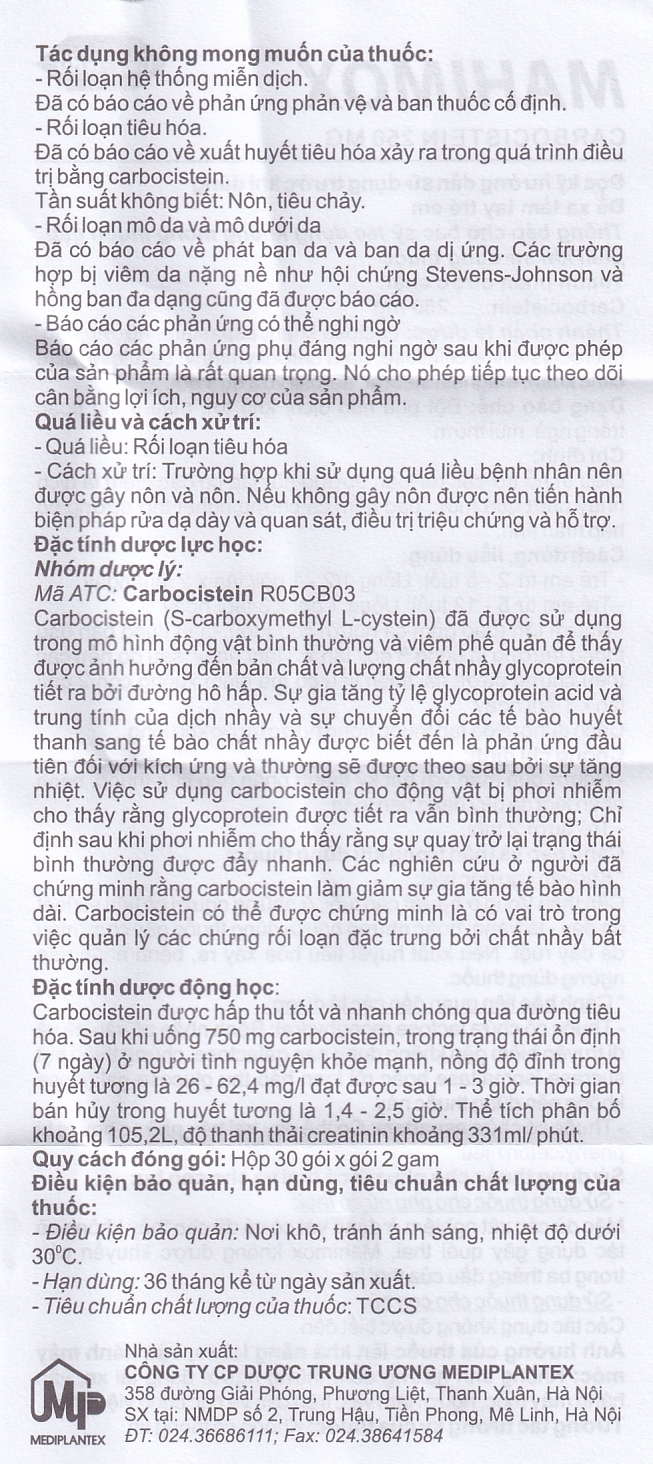 Bột pha hỗn dịch Mahimox 250mg hương dâu điều trị hỗ trợ các rối loạn đường hô hấp (30 gói x 2g)