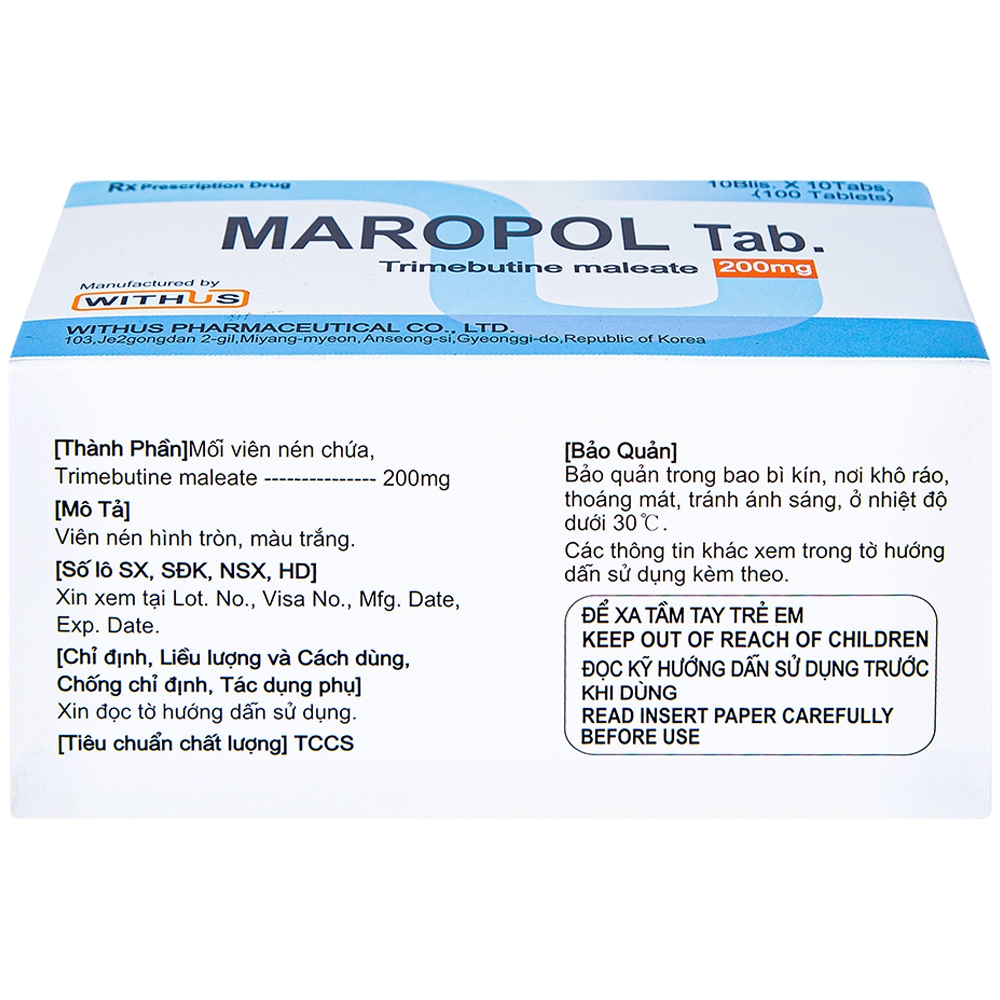 Viên nén Maropol 200mg Withus Pharma điều trị đau do rối loạn chức năng ống tiêu hóa (10 vỉ x 10 viên)