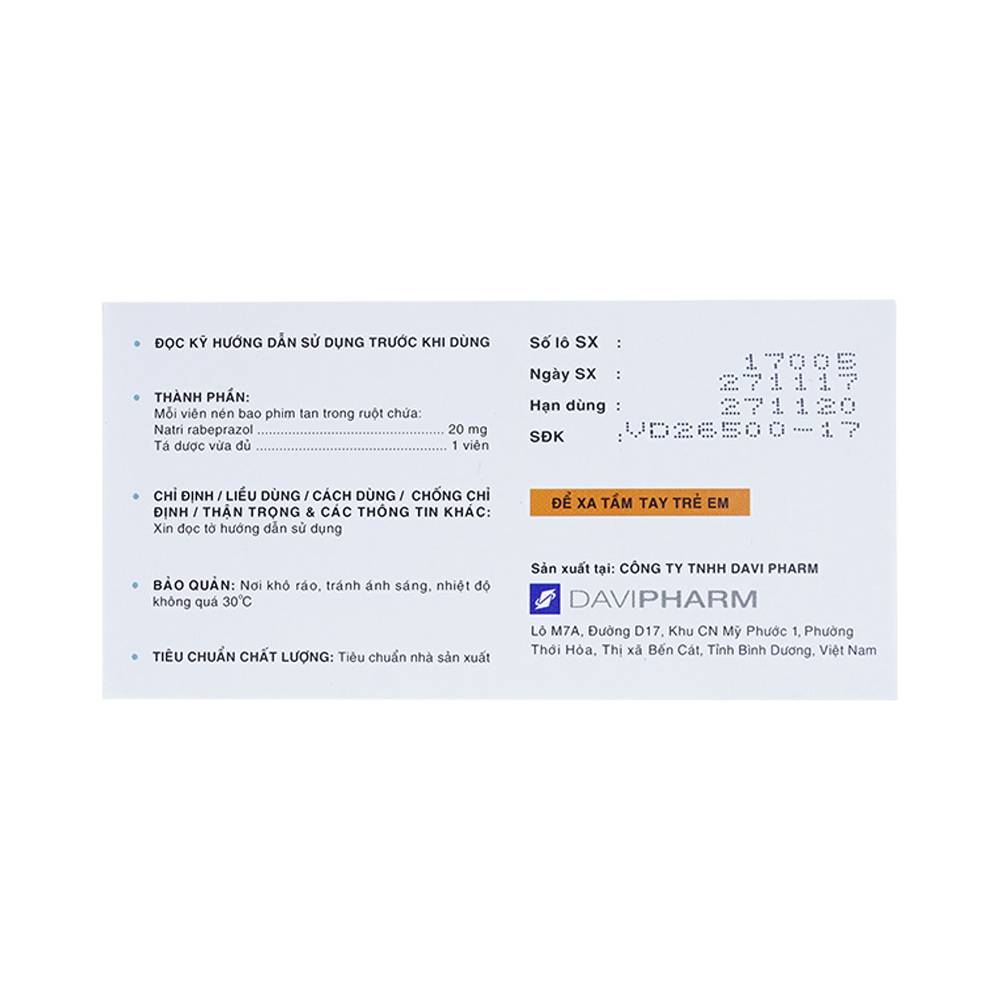 Viên nén Martaz 20mg DaViPharm điều trị loét dạ dày (10 vỉ x 10 viên)