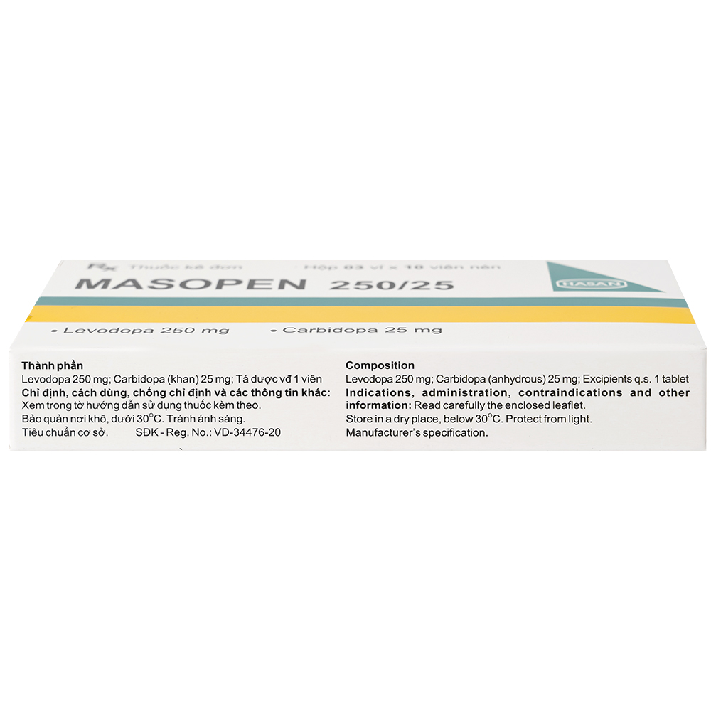 Thuốc Masopen 250/25 Hasan điều trị triệu chứng bệnh parkinson (3 vỉ x 10 viên)