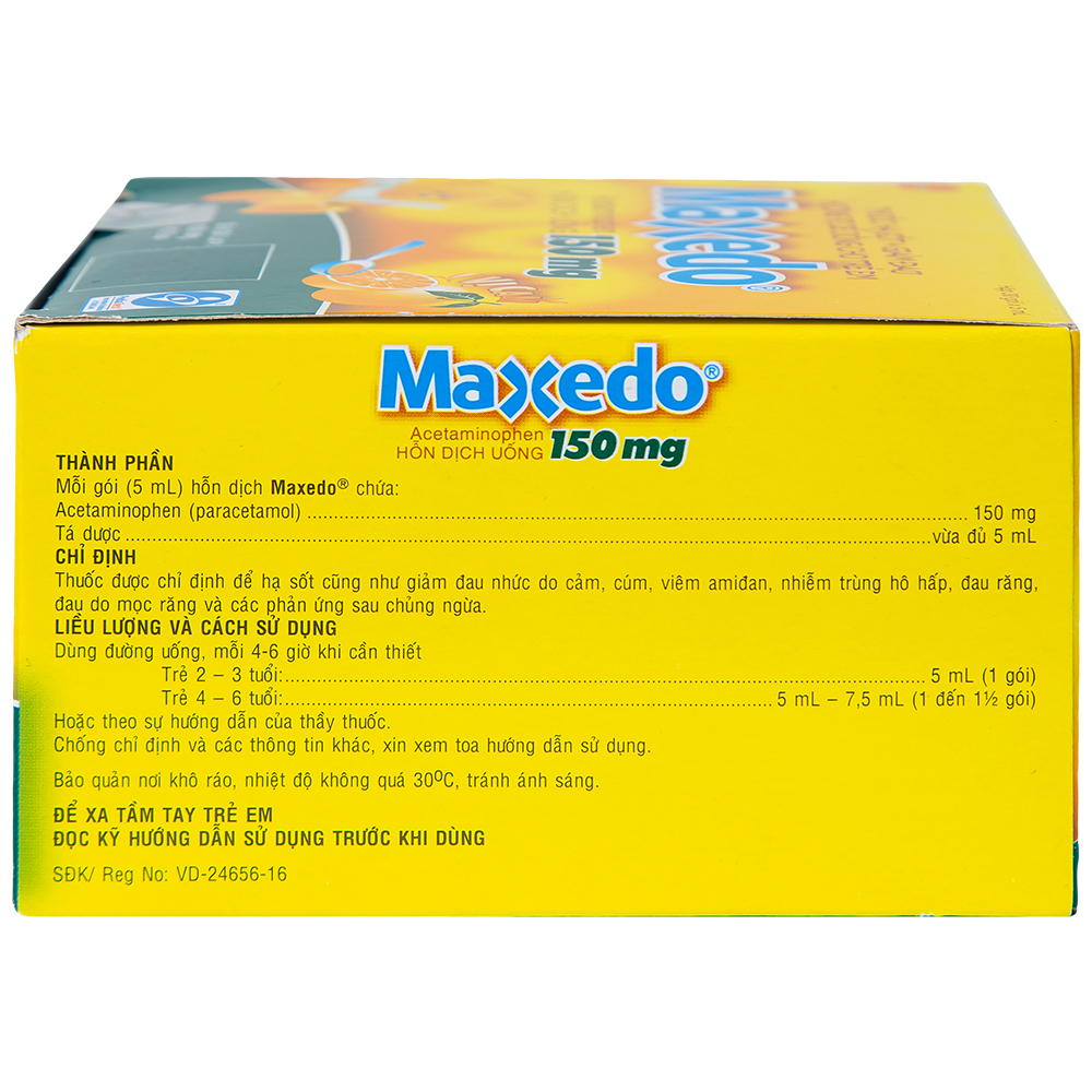 Hỗn dịch uống Maxedo 150mg United hạ sốt, giảm đau nhức do cảm cúm, viêm amidan (30 gói x 5ml)