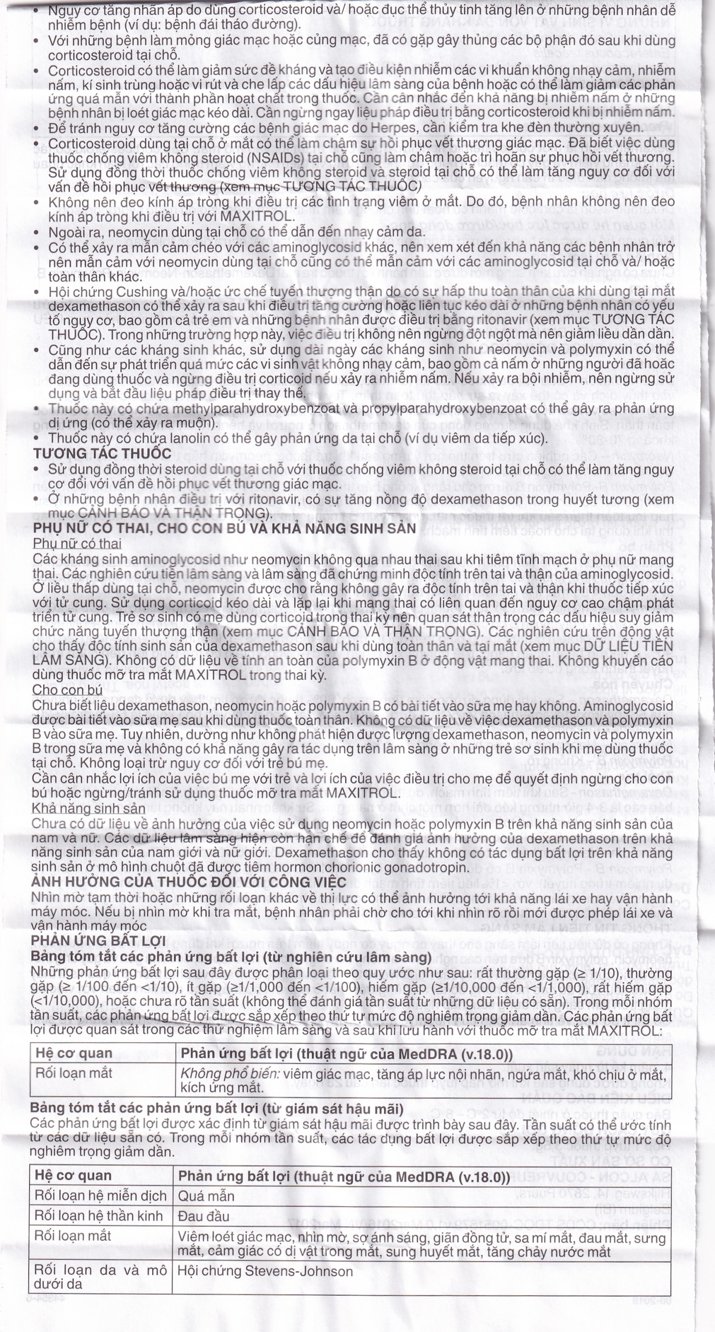 Thuốc mỡ tra mắt Maxitrol điều trị ngắn hạn các tình trạng đáp ứng với corticoid ở mắt (3,5g) 