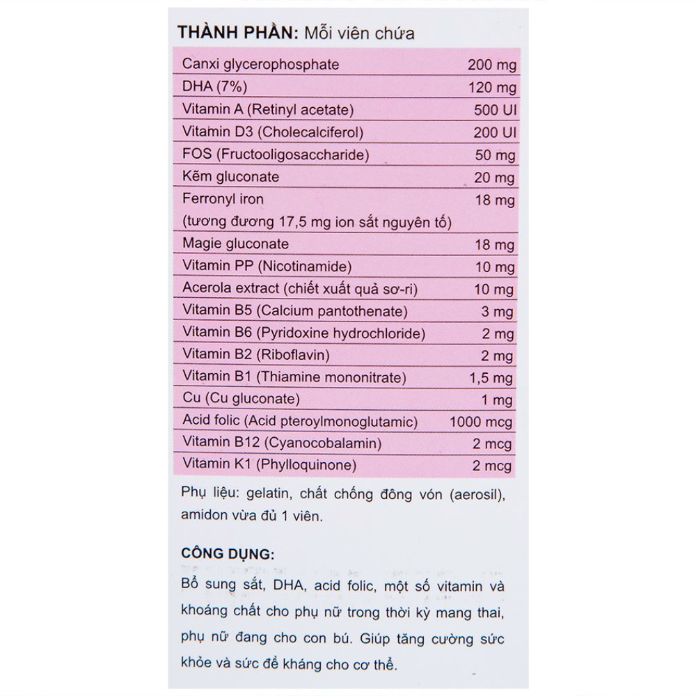 Viên uống bổ sung sắt, DHA, acid folic cho phụ nữ có thai và cho con bú MaxPremum Naga Plus Vesta (30 viên)