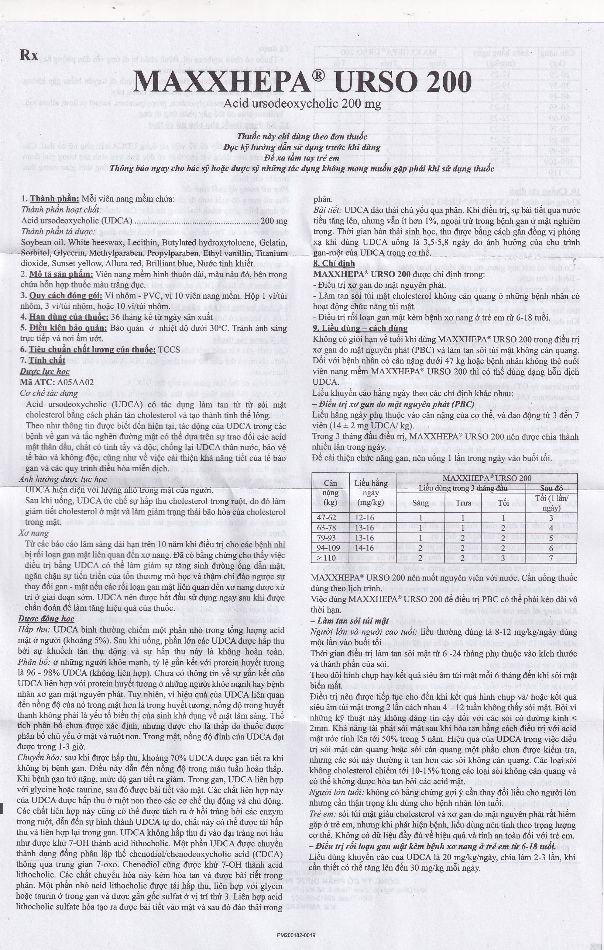 Thuốc Maxxhepa Urso 200 Ampharco điều trị xơ gan do mật nguyên phát, tan sỏi túi mật cholesterol (3 vỉ x 10 viên)
