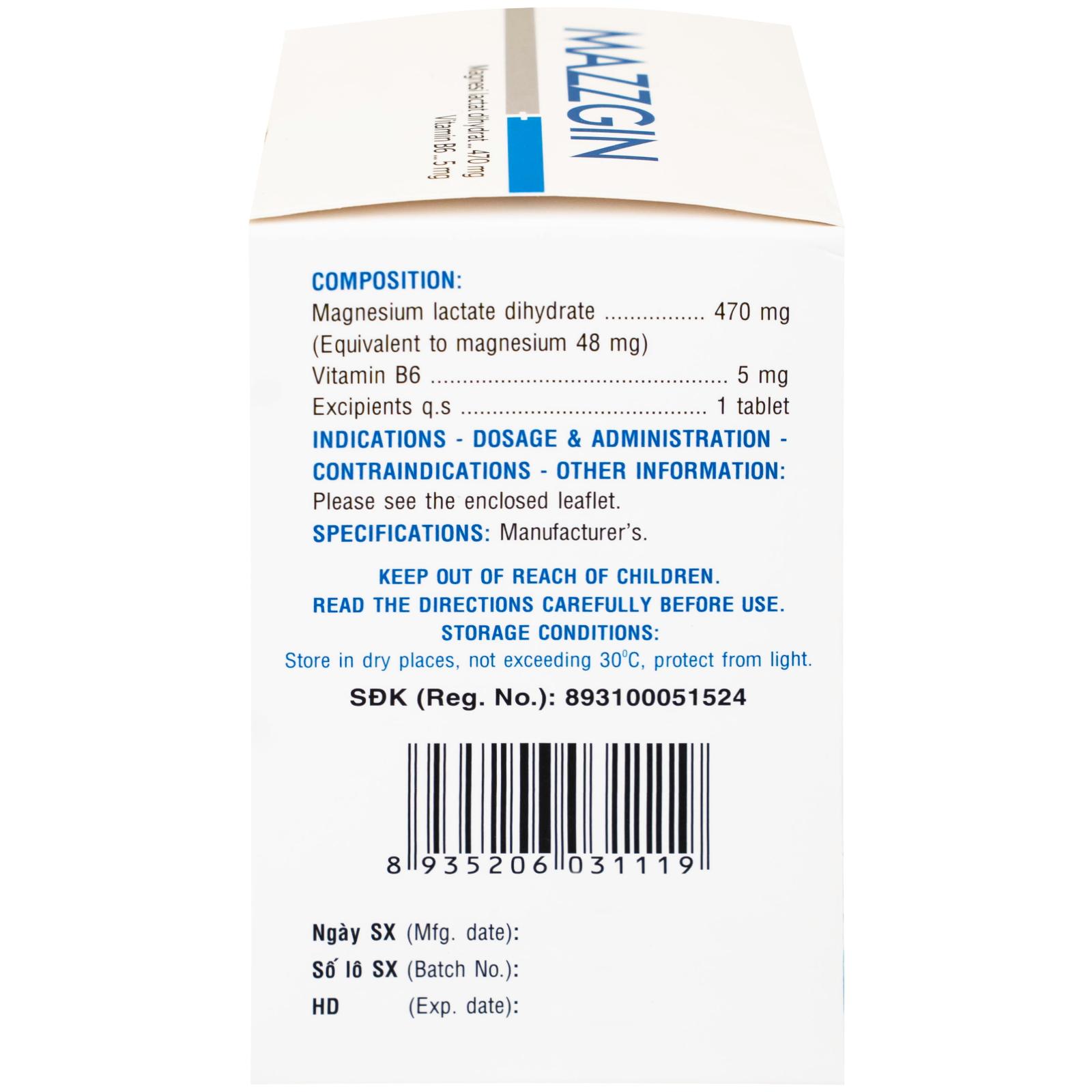 Thuốc Mazzgin DHG Pharma điều trị các trường hợp thiếu magnesi riêng biệt hay kết hợp (10 vỉ x 10 viên)