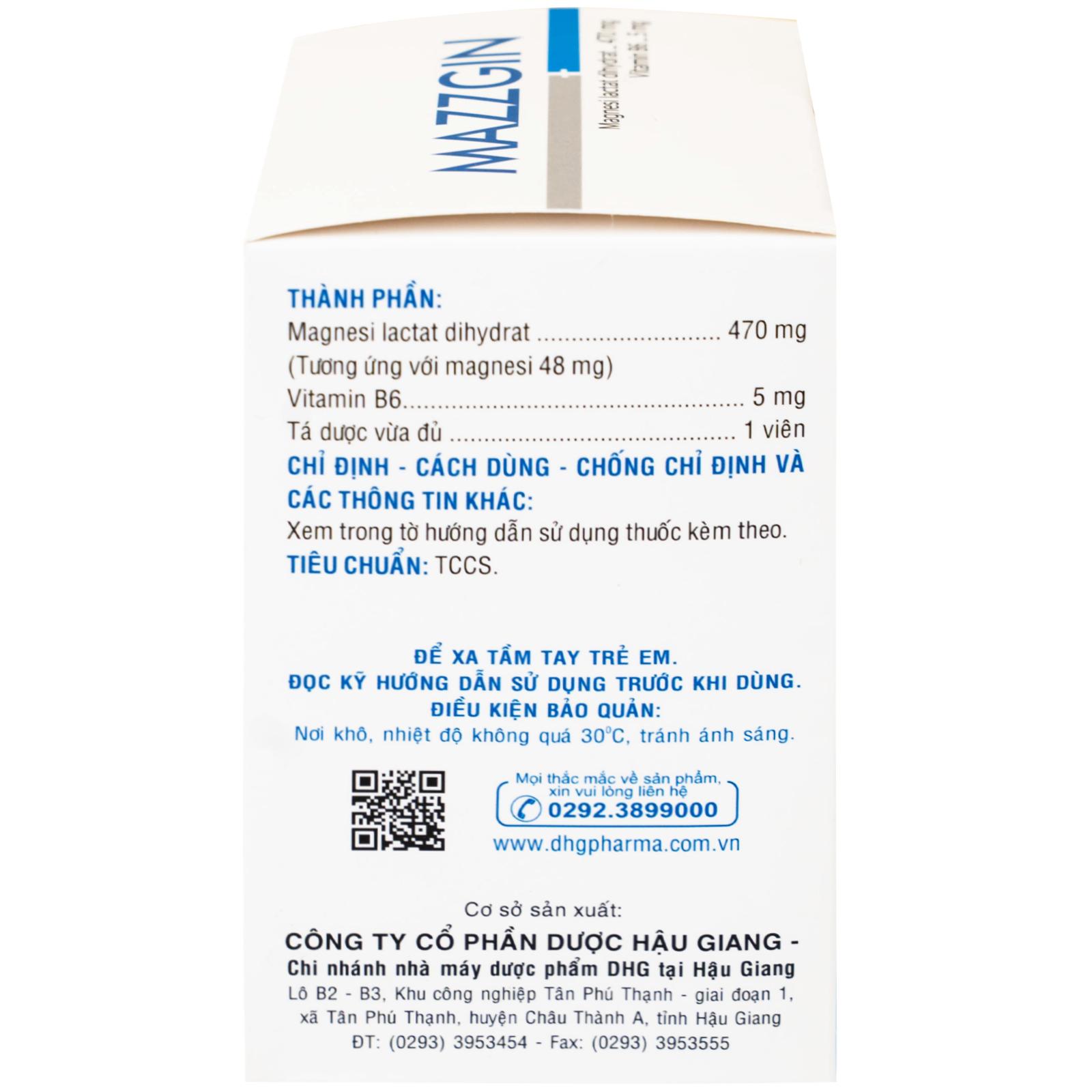 Thuốc Mazzgin DHG Pharma điều trị các trường hợp thiếu magnesi riêng biệt hay kết hợp (10 vỉ x 10 viên)