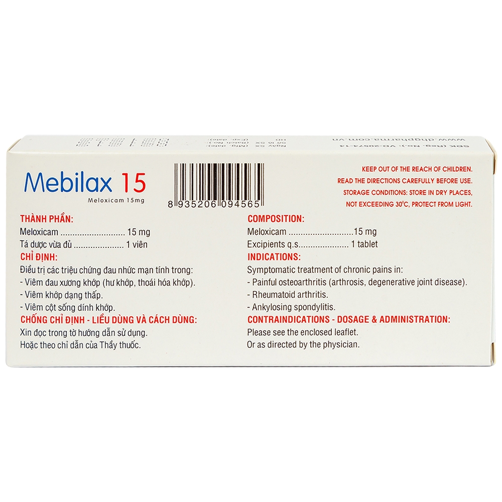 Thuốc Mebilax 15 DHG điều trị viêm đau cơ xương khớp (2 vỉ x 10 viên) 