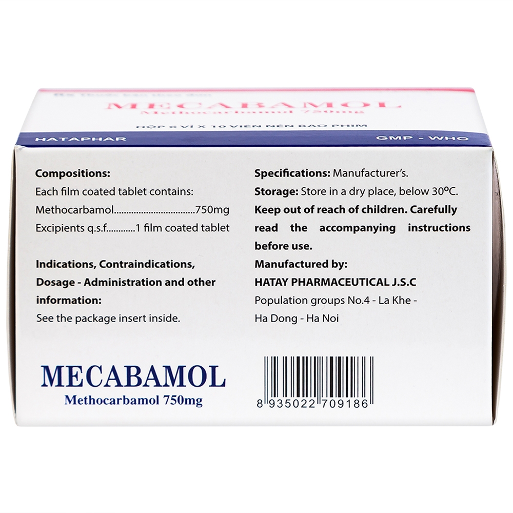 Viên nén Mecabamol 750mg Hà Tây điều trị các bệnh lý cơ xương cấp tính (6 vỉ x 10 viên)