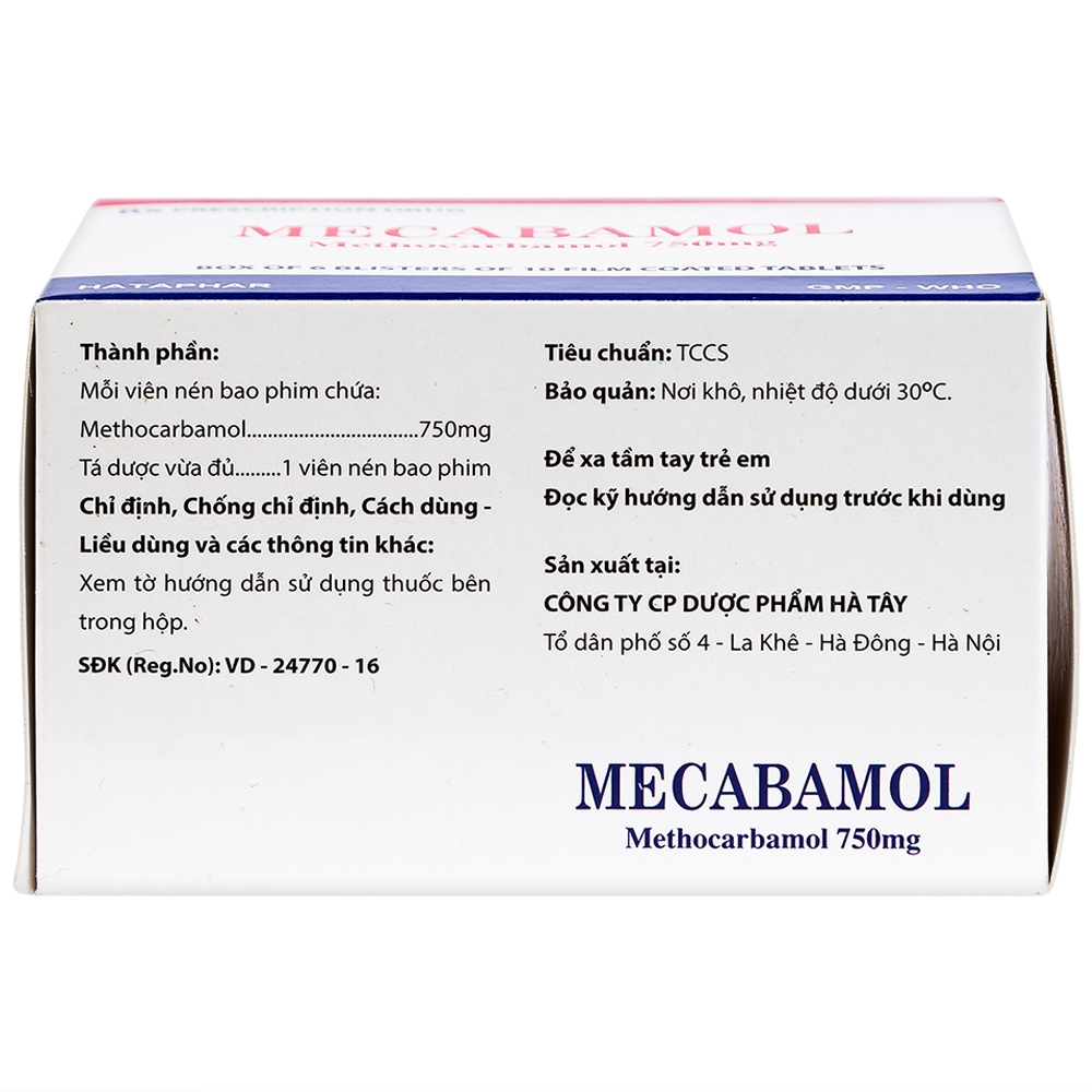 Viên nén Mecabamol 750mg Hà Tây điều trị các bệnh lý cơ xương cấp tính (6 vỉ x 10 viên)
