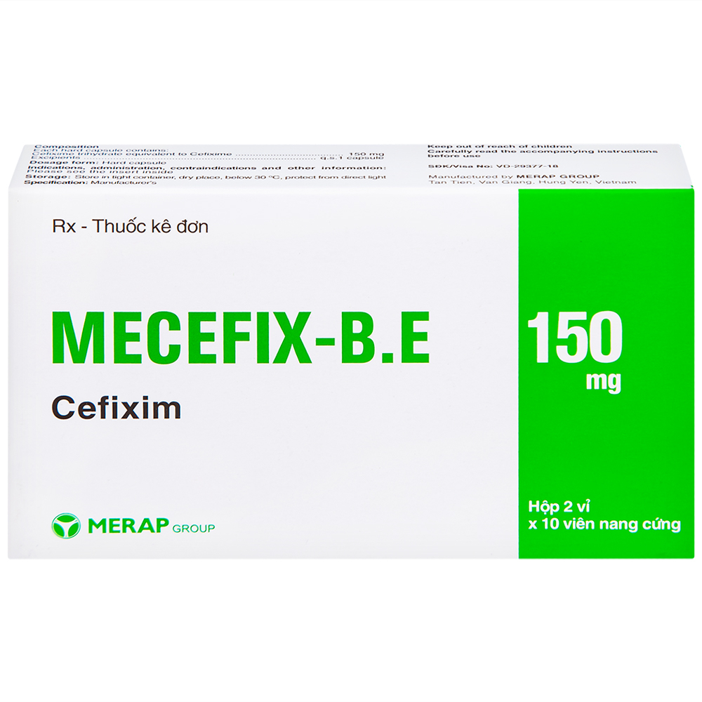 Thuốc Mecefix-B.E 150mg Merap điều trị nhiễm khuẩn đường tiết niệu, viêm tai giữa (2 vỉ x 10 viên)