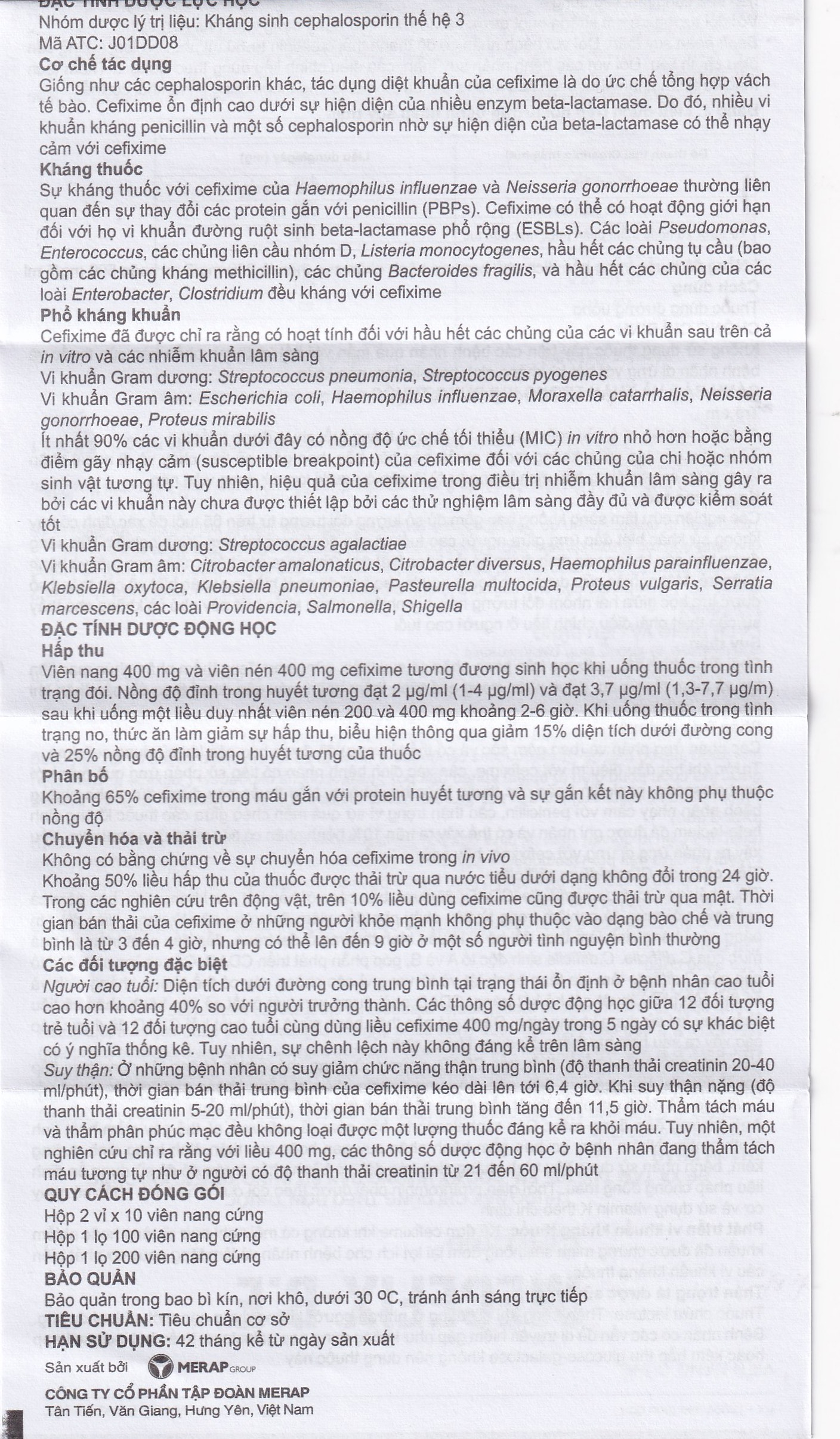 Thuốc Mecefix-B.E 150mg Merap điều trị nhiễm khuẩn đường tiết niệu, viêm tai giữa (2 vỉ x 10 viên)