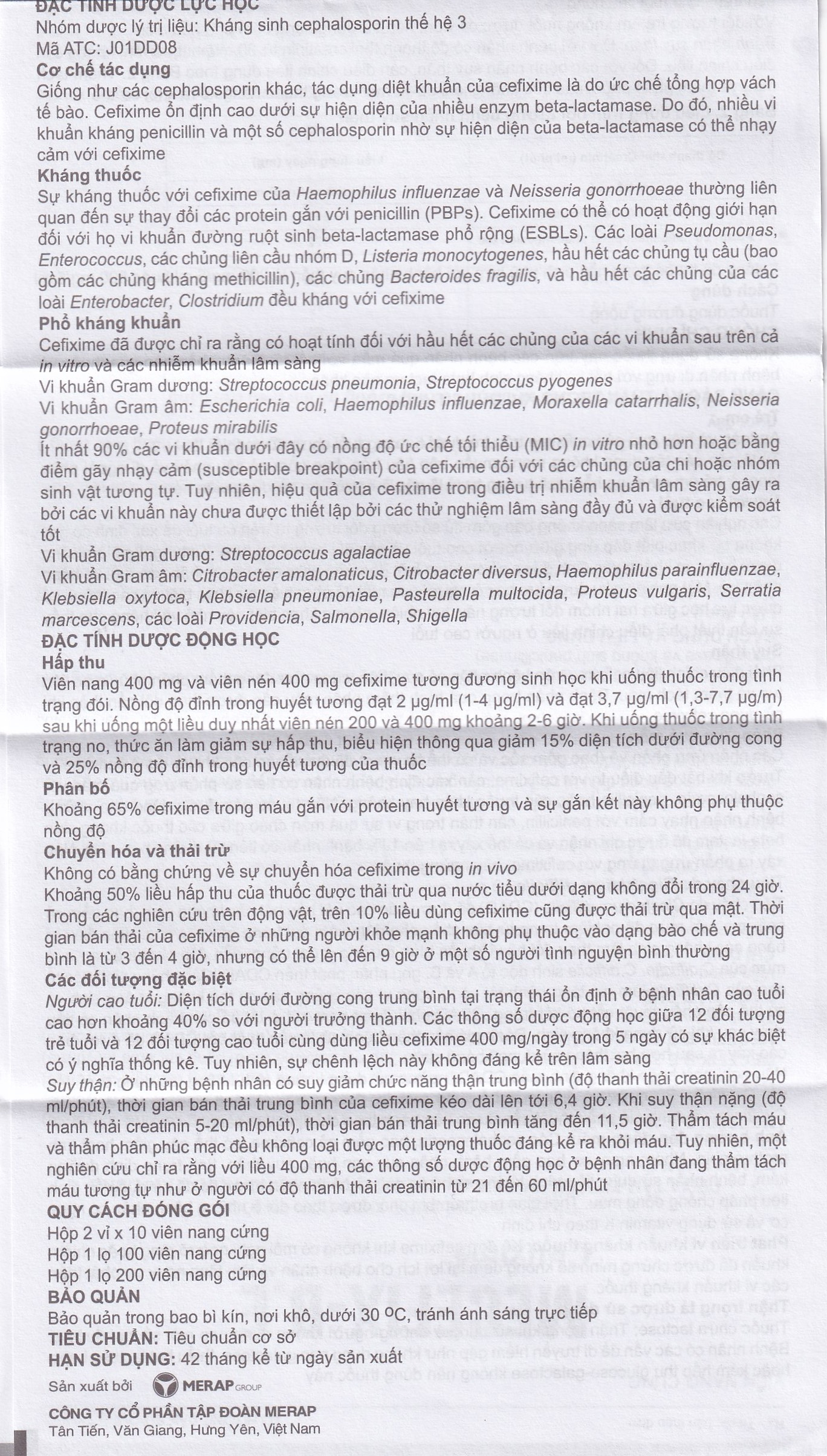 Thuốc Mecefix-B.E 200mg Merap điều trị nhiễm khuẩn đường tiết niệu, viêm tai giữa (2 vỉ x 10 viên)