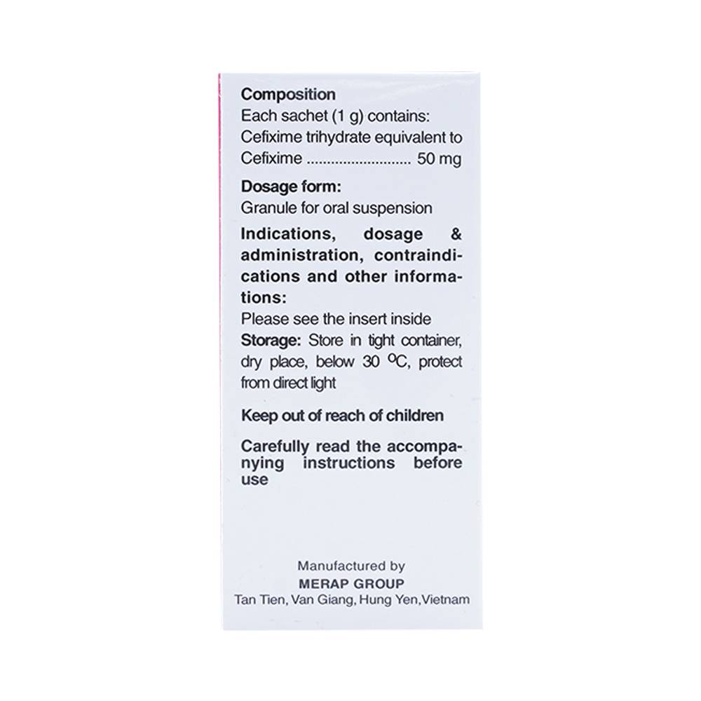 Cốm pha hỗn dịch uống Mecefix-B.E 50mg Merap điều trị viêm tai giữa, viêm xoang (20 gói)