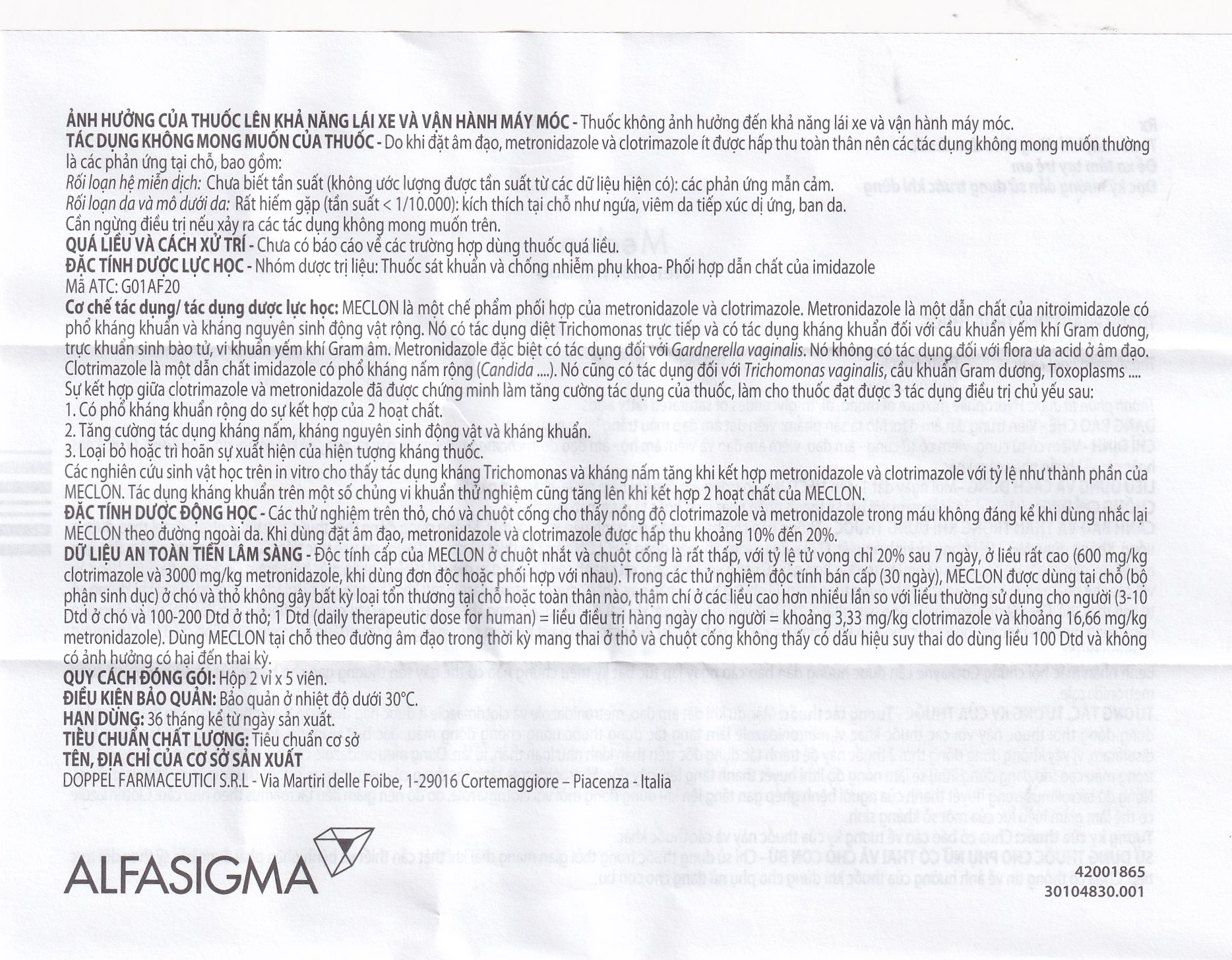 Viên đặt âm đạo Meclon Doppel Pharma điều trị viêm cổ tử cung, âm đạo (2 vỉ x 5 viên)