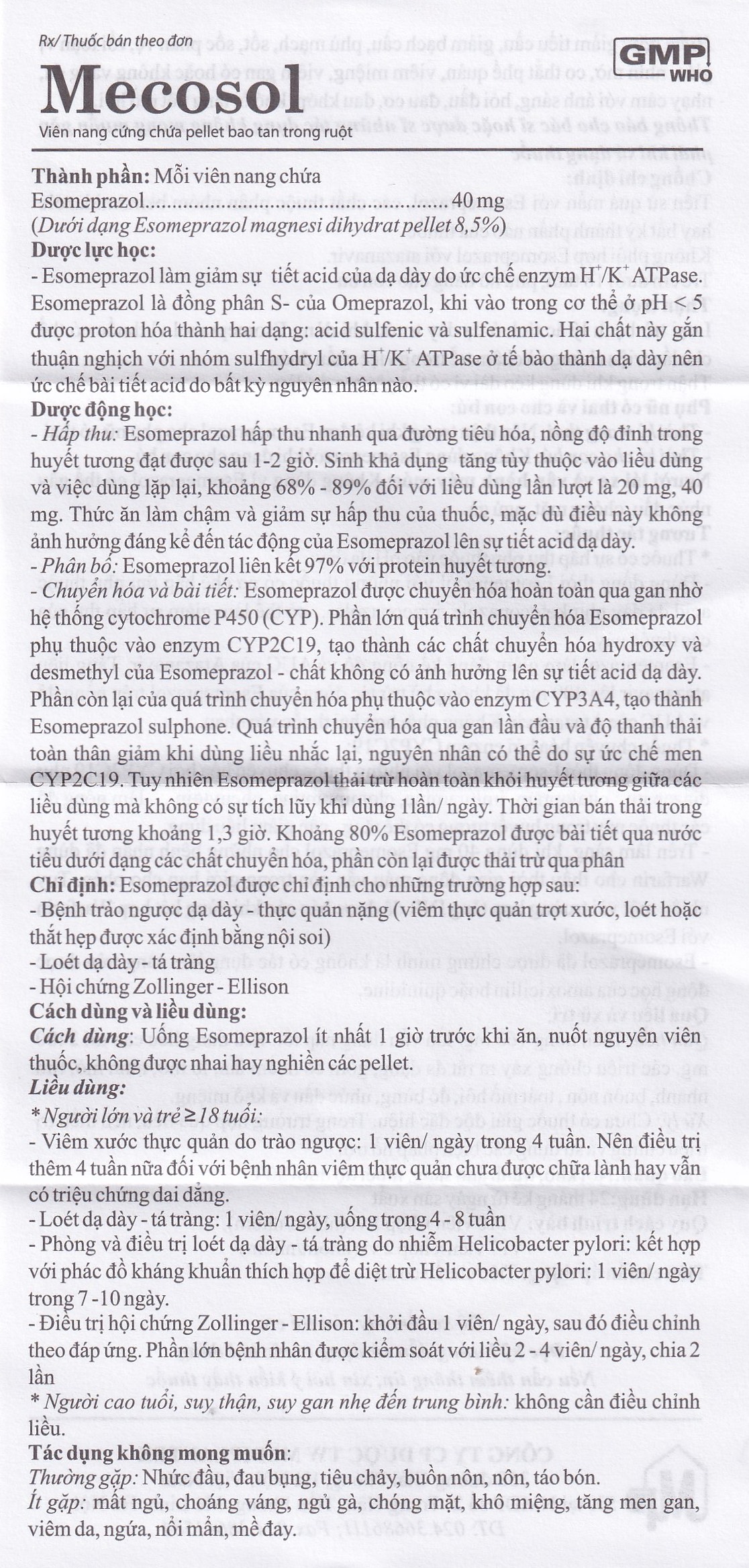 Viên nang cứng Mecosol 40mg Mediplantex điều trị bệnh trào ngược - dạ dày, thực quản (1 vỉ x 10 viên)