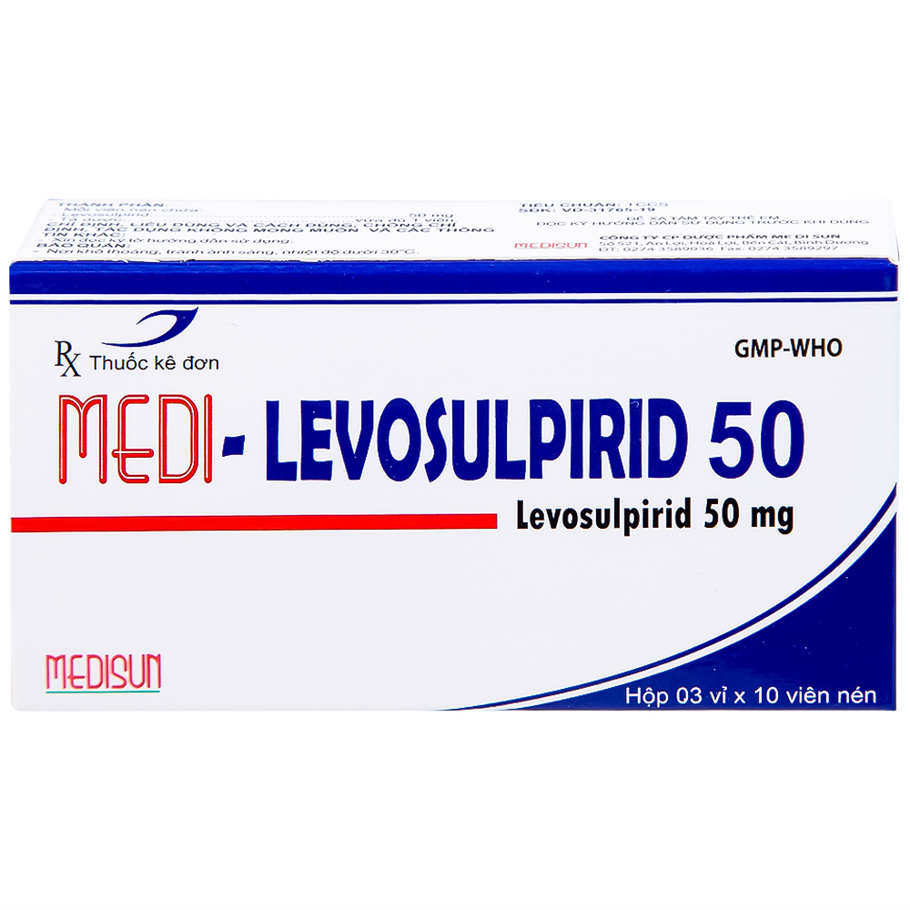 Viên nén Medi-Levosulpirid 50 Medisun điều trị tâm thần phân liệt, rối loạn tiêu hóa (3 vỉ x 10 viên)