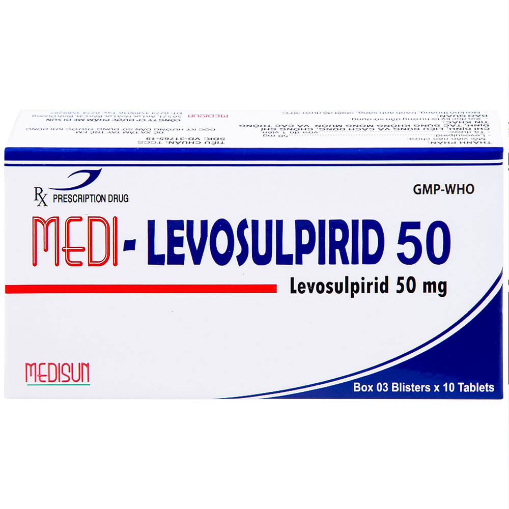 Viên nén Medi-Levosulpirid 50 Medisun điều trị tâm thần phân liệt, rối loạn tiêu hóa (3 vỉ x 10 viên)