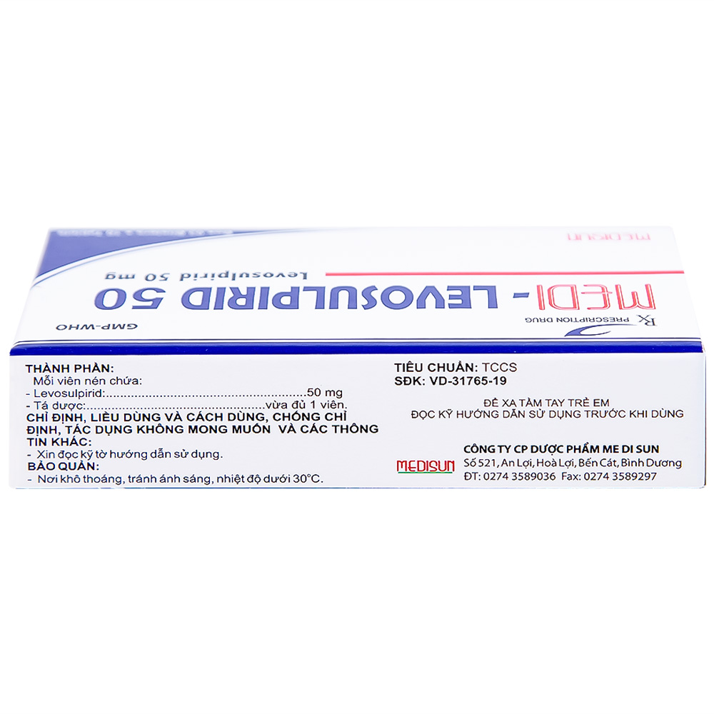 Viên nén Medi-Levosulpirid 50 Medisun điều trị tâm thần phân liệt, rối loạn tiêu hóa (3 vỉ x 10 viên)