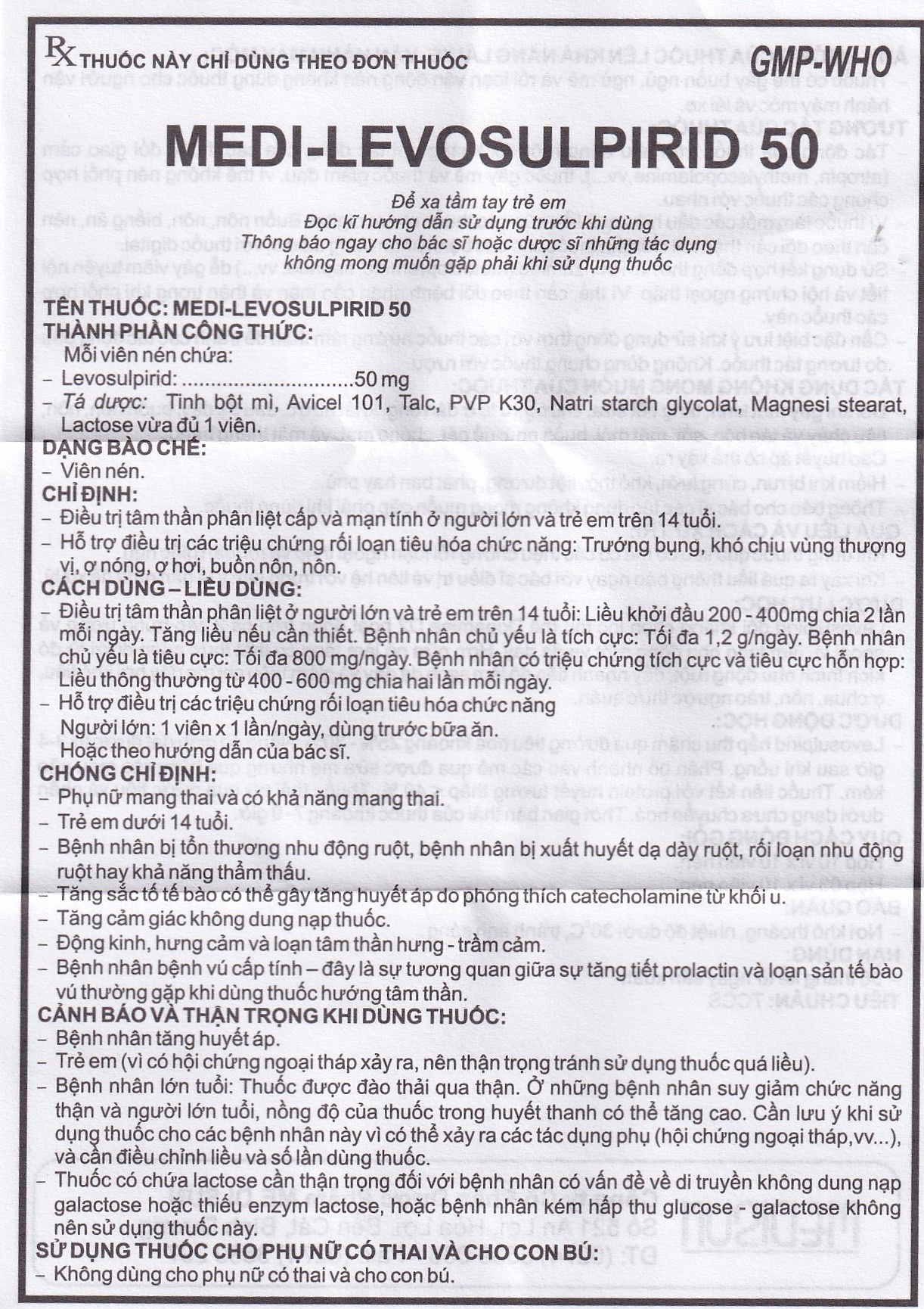 Viên nén Medi-Levosulpirid 50 Medisun điều trị tâm thần phân liệt, rối loạn tiêu hóa (3 vỉ x 10 viên)
