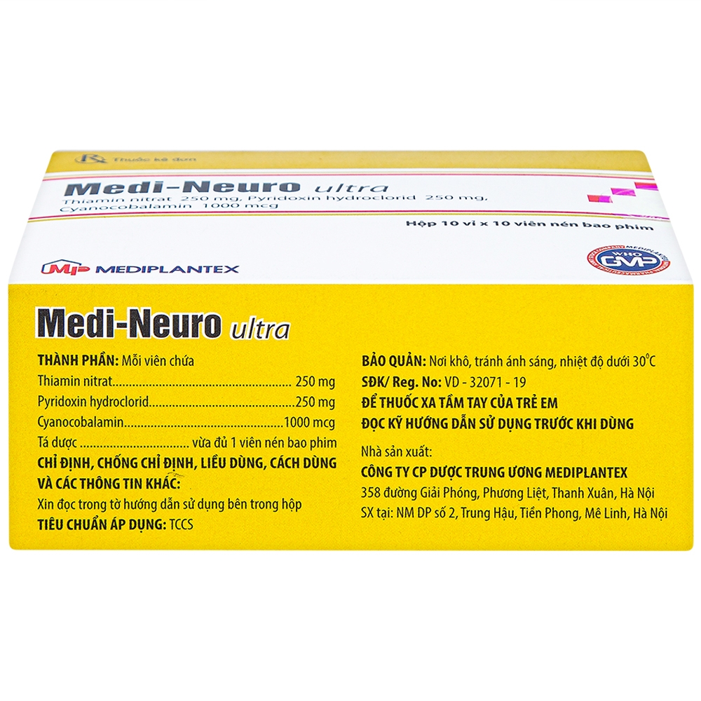 Viên nén Medi-Neuro Ultra Mediplantex điều trị rối loạn thần kinh, nhiễm độc (10 vỉ x 10 viên)