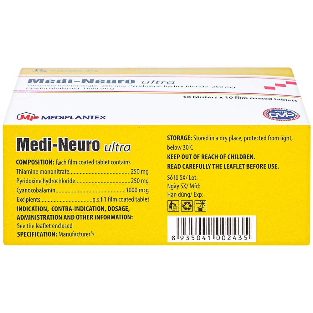 Viên nén Medi-Neuro Ultra Mediplantex điều trị rối loạn thần kinh, nhiễm độc (10 vỉ x 10 viên)