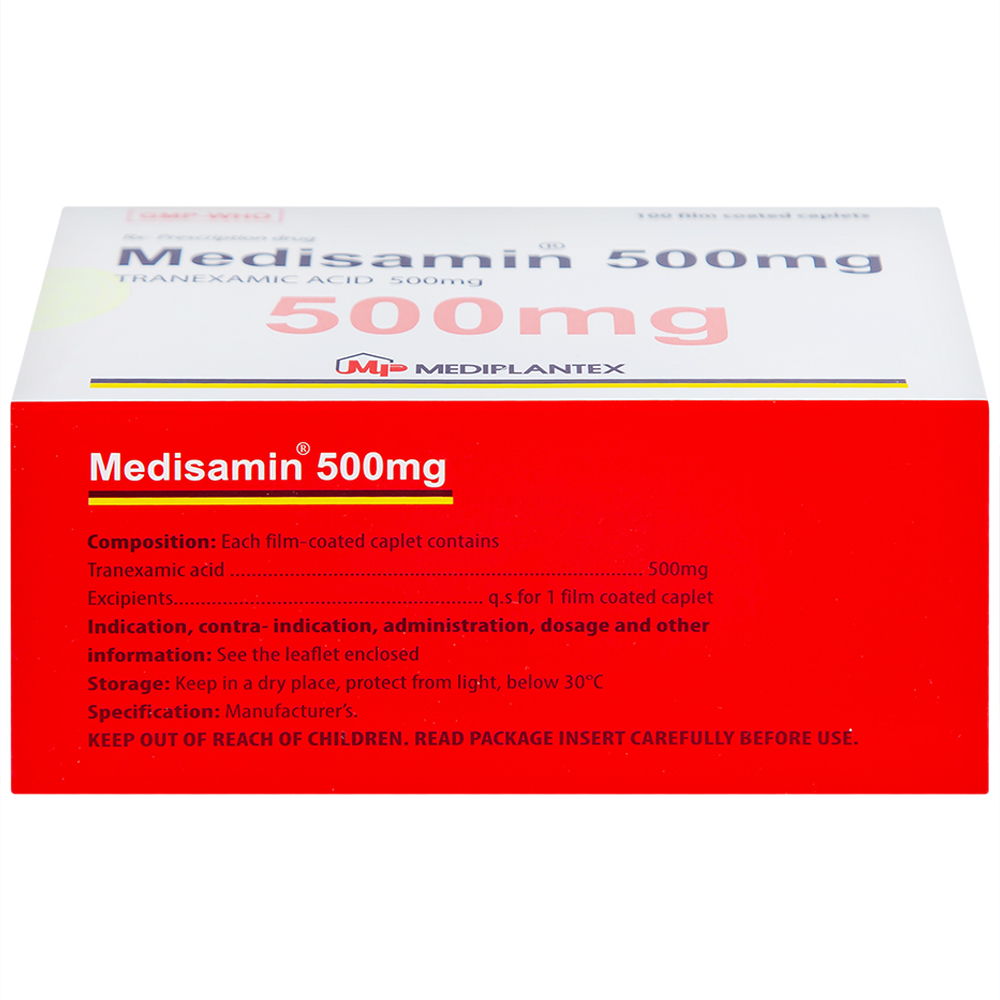 Thuốc Medisamin 500mg Mediplantex điều trị chảy máu ở bệnh ưa chảy máu, rong kinh (10 vỉ x 10 viên) 