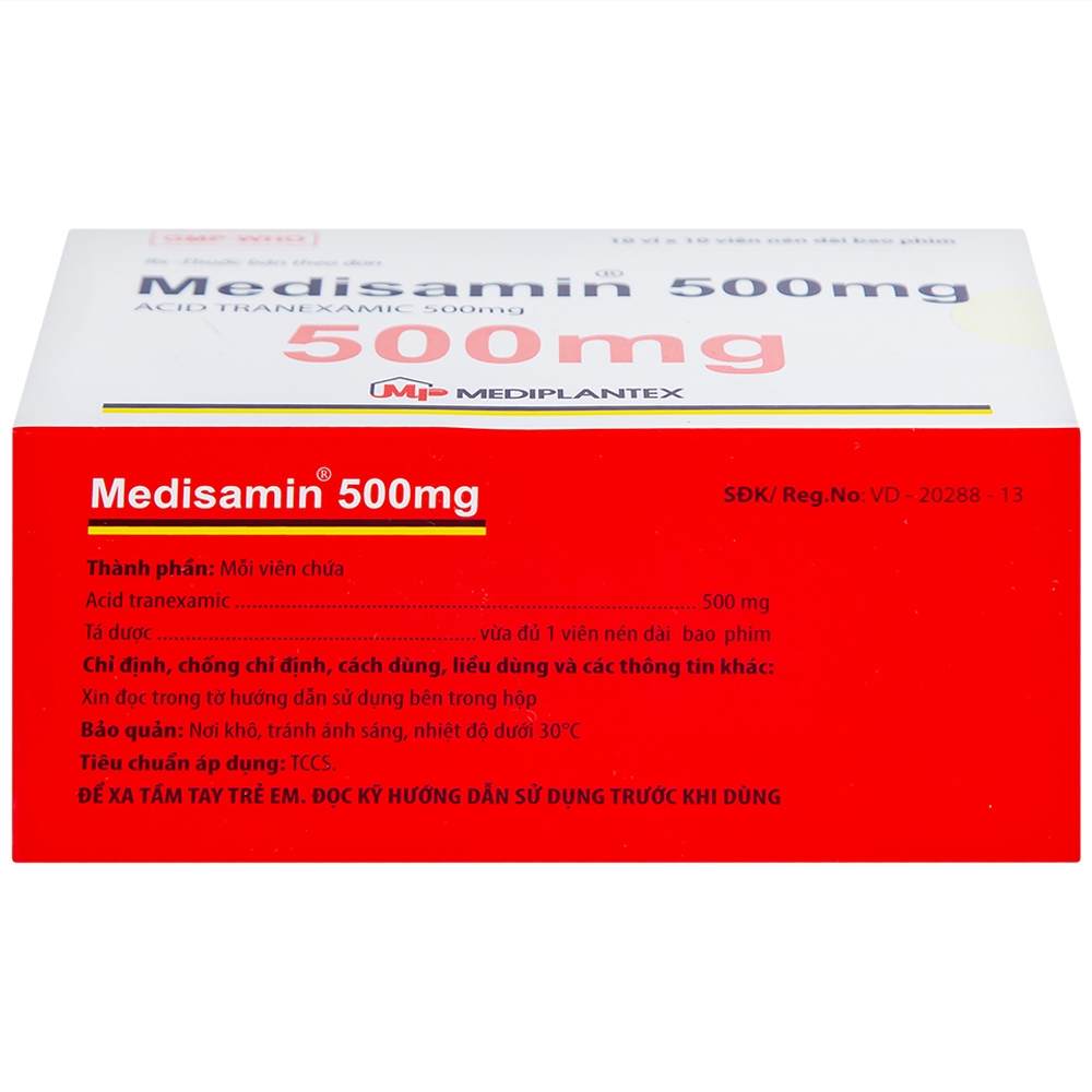 Thuốc Medisamin 500mg Mediplantex điều trị chảy máu ở bệnh ưa chảy máu, rong kinh (10 vỉ x 10 viên) 