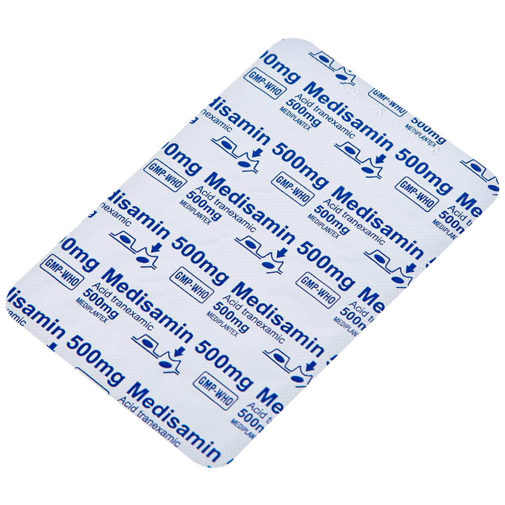 Thuốc Medisamin 500mg Mediplantex điều trị chảy máu ở bệnh ưa chảy máu, rong kinh (10 vỉ x 10 viên) 