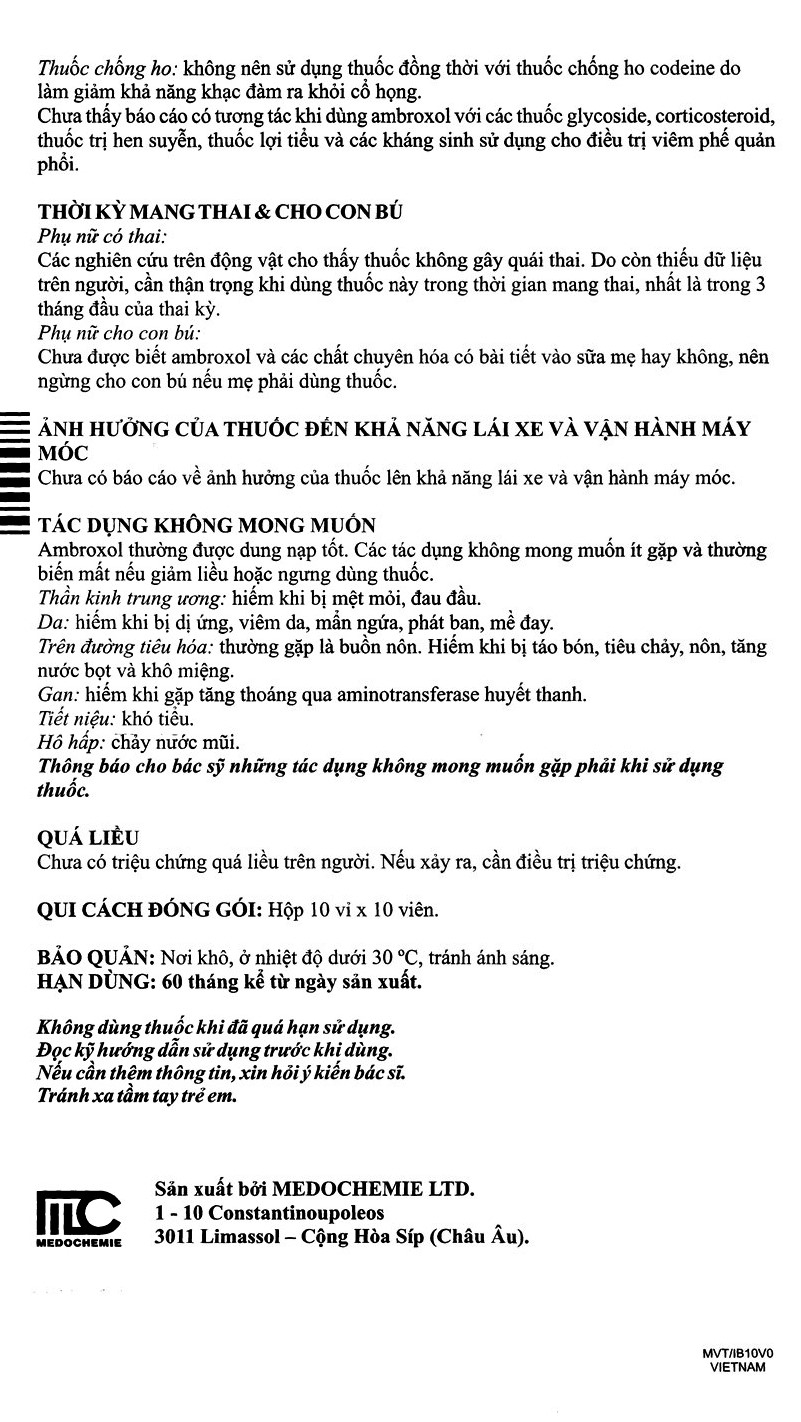 Viên nén Medovent 30mg Medochemie điều trị bệnh phế quản phổi cấp, mạn tính (10 vỉ x 10 viên)